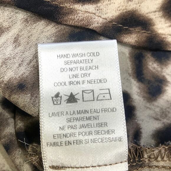 Pleione Brown Cream Leopard Print Notched V-Neck Cap Sleeve Hi-Lo Blouse - Picture 8 of 8